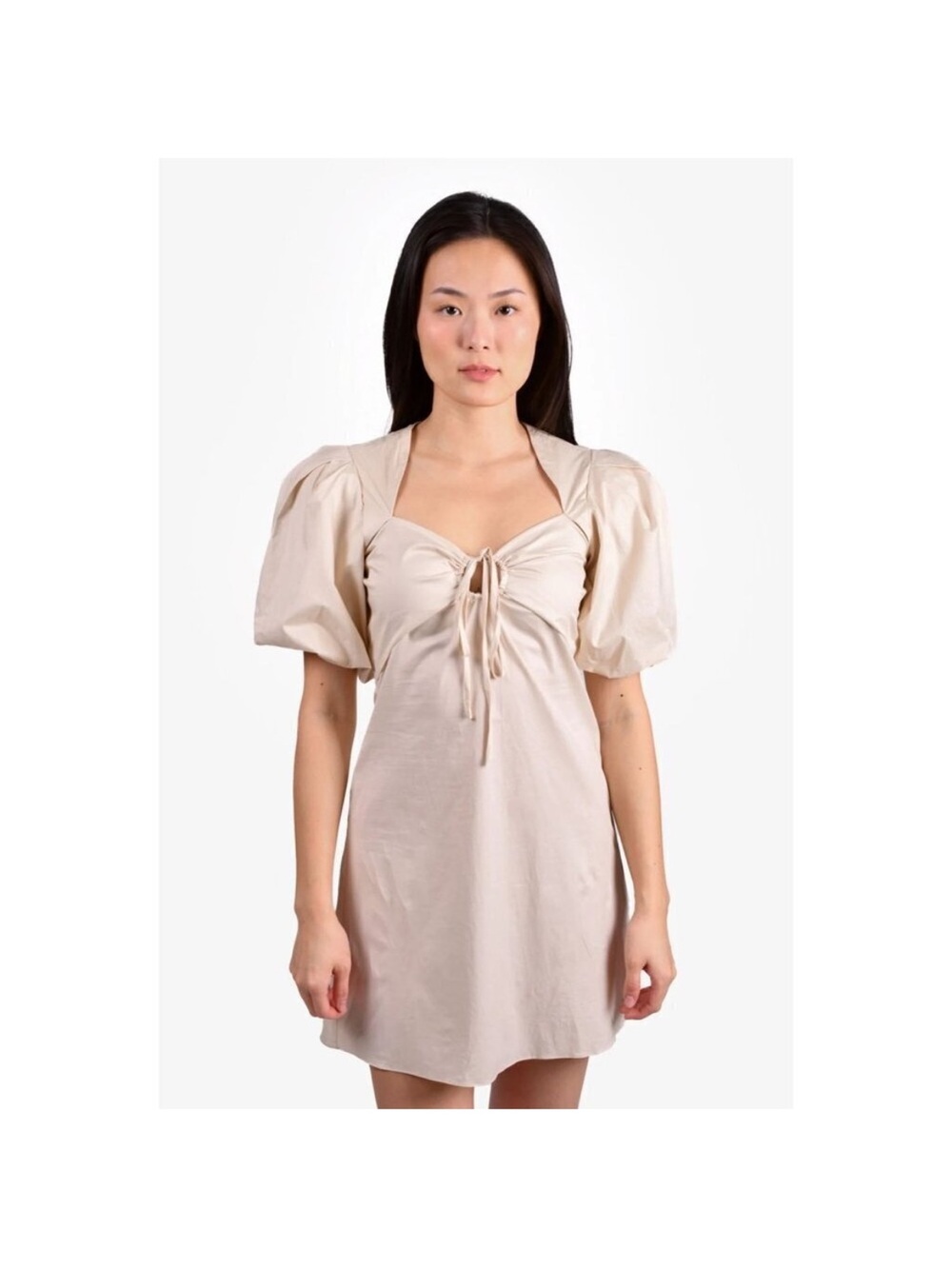 Frame Denim Cream Puff-Sleeve Tie-Front Mini Dress